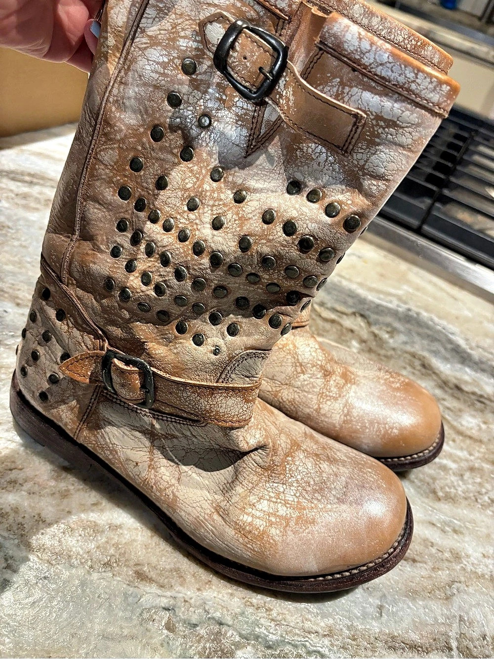 Bed|Stu Studded Leather Boots Brown & Beige US 11